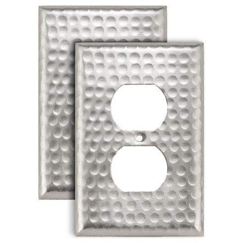 Hand Hammered Duplex Outlet Switch Wall Plate - Brushed Nickel Finish
